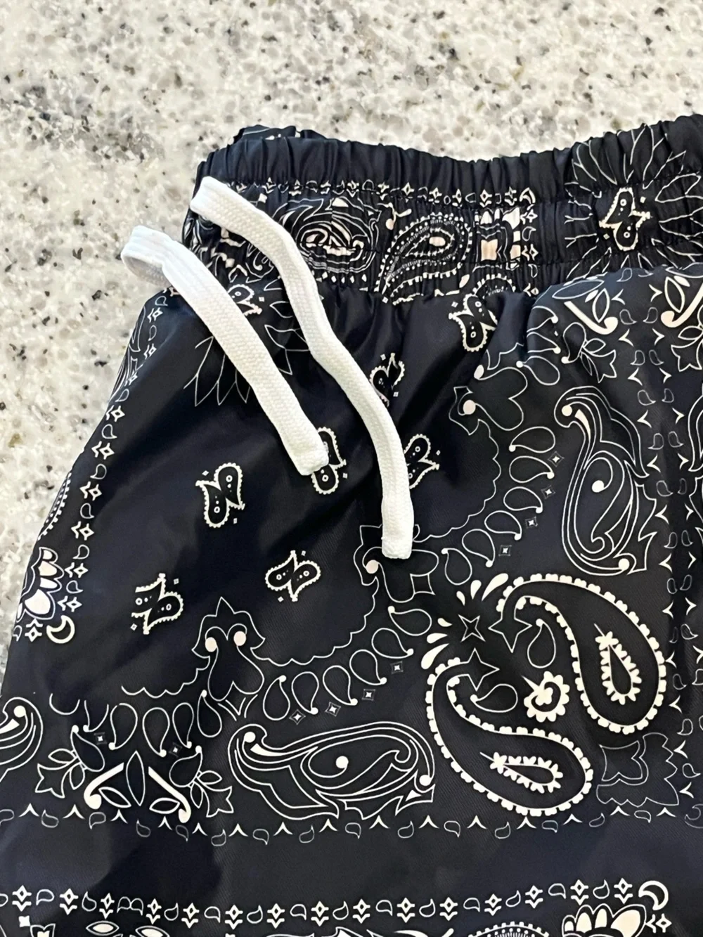 Maison Article Men’s XL 6” Inseam Swim Shorts Black & White Bandana Premium Esse